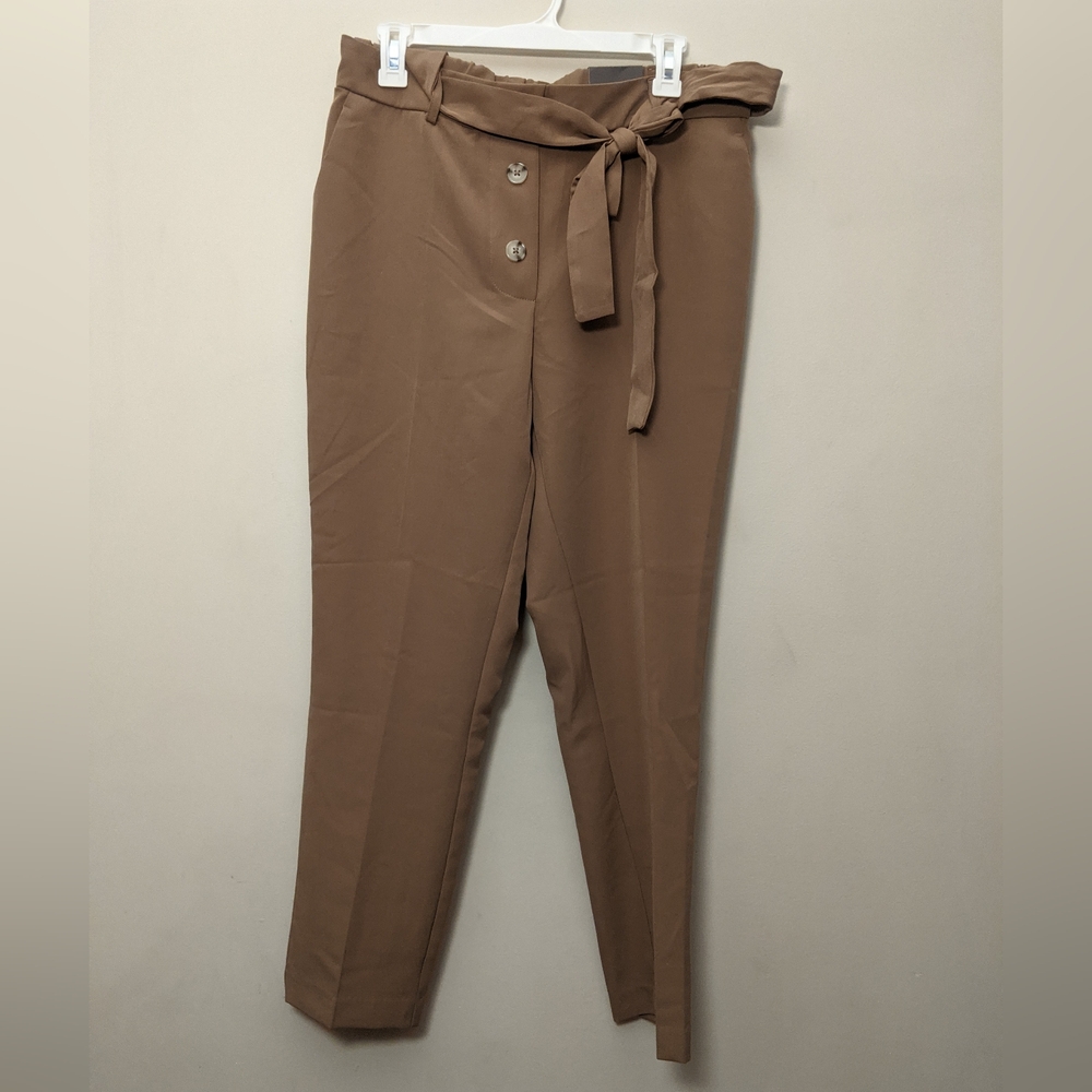 ONE By Chapter One Tan Stretch Pants with Tie Waist M NWT
